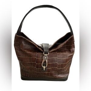 SOLD DOONEY & BOURKE Croc Embossed Leather Logo Lock Hobo  Shoulder Bag Brown
